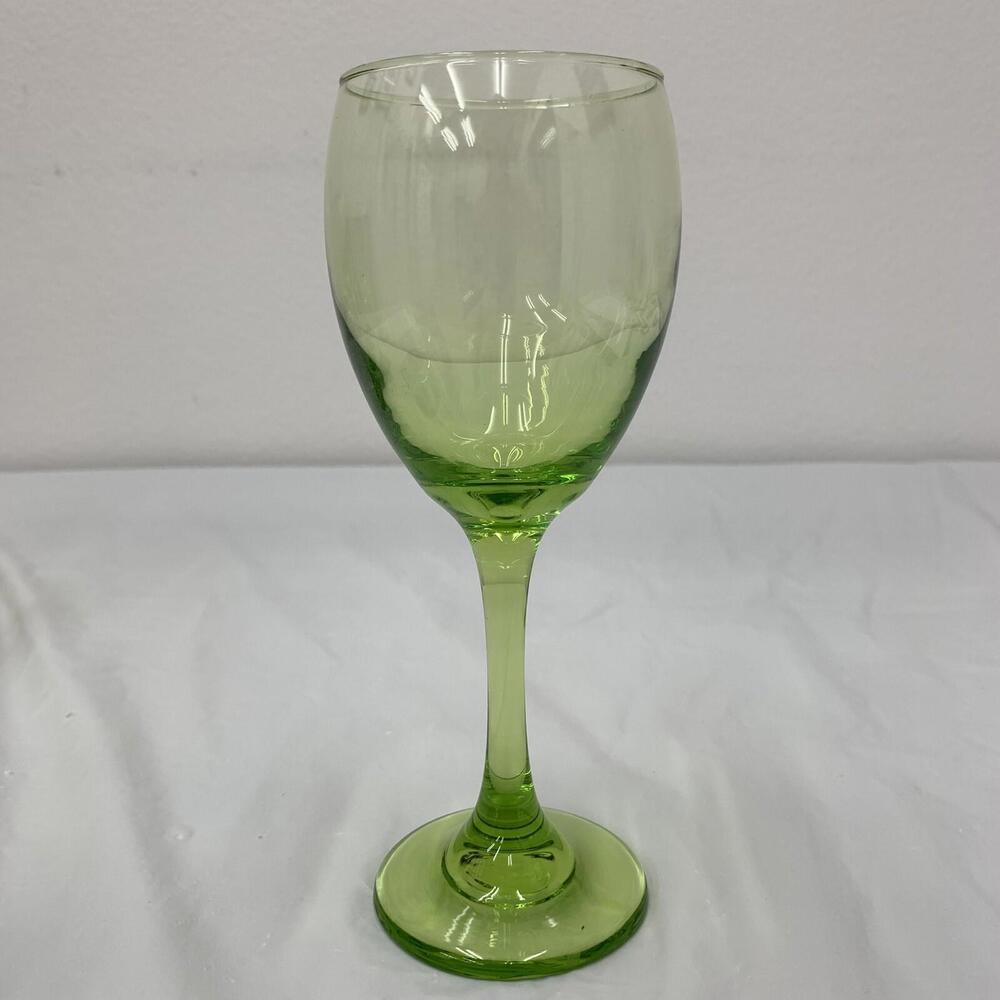 Hand Blown Green Iridescent Wine Glass Goblet Set of 4 - Picture 3 of 9